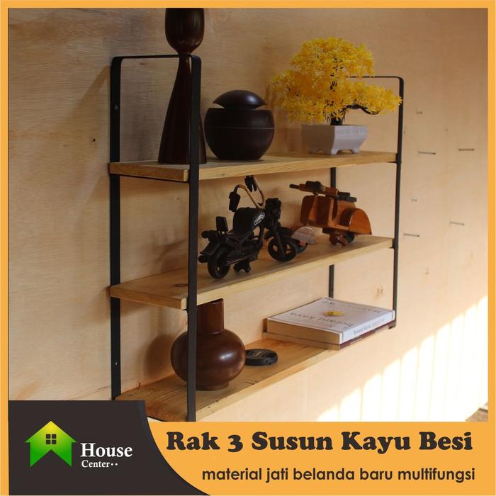 Rak Dinding 3 Susun Lebih Tebal/Rak Besi 3 Ambalan/Rak Besi Papan Kayu