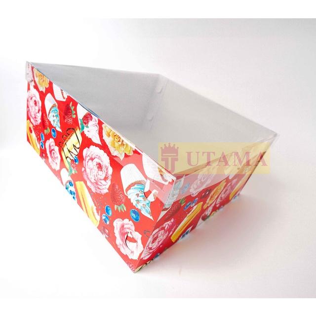 (10Pcs) 26 X 26 X 7 Cm Pendek Dos Dus Duplex Kue Tart Merah Motif