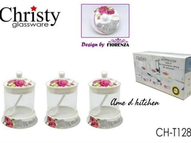 3 Pcs Canister Shabby Pink Florenza With Spoon / Tempat Bumbu Isi 3