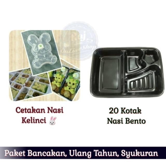 Cetakan Nasi Bento Kelinci Plus Paket 20 Kotak Nasi Bento Tray Mika