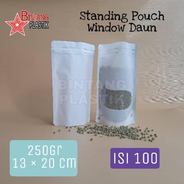 [100Pcs] Standing Pouch Putih Doff Window 250Gram 13X20 Cm Kemasan