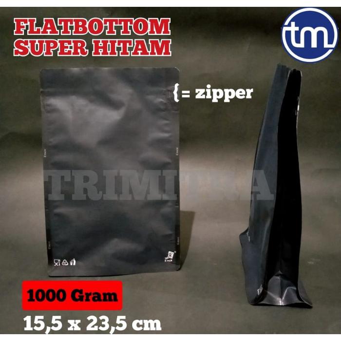 Gusset Flat Bottom 1Kg Plastik Klip Kemasan Kopi Foil Hitam Doff