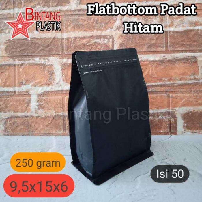 [50Pcs] Flat Bottom Hitam 250 Gram Premium Coffee Bag Kemasan Kopi