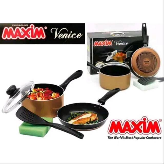 Maxim Venice Panci Set Panci Teflon Penggorengan Anti Lengket Sponge