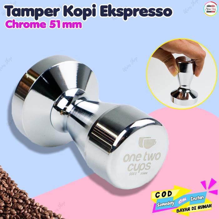 Tamper 51Mm Tamper Kopi Espresso Flat Stainless Steel Chrome Pres Kopi