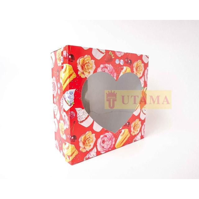 (10Pcs) 24 X 24 X 10 Cm Tinggi Dos Dus Duplex Kue Tart Merah Motif