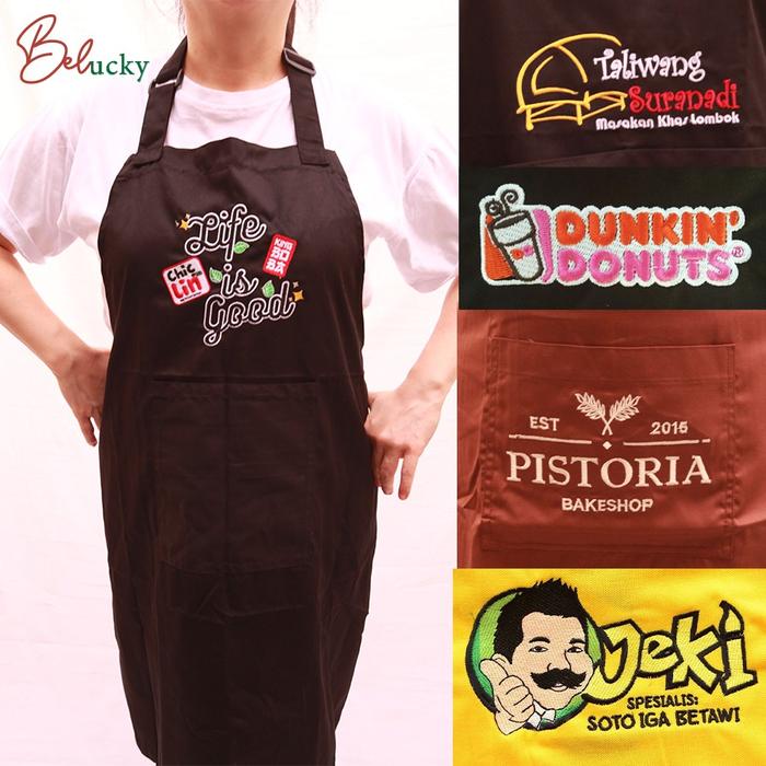 Celemek Apron Custom Bordir Logo Dan Nama , Apron Masak, Apron Koki,
