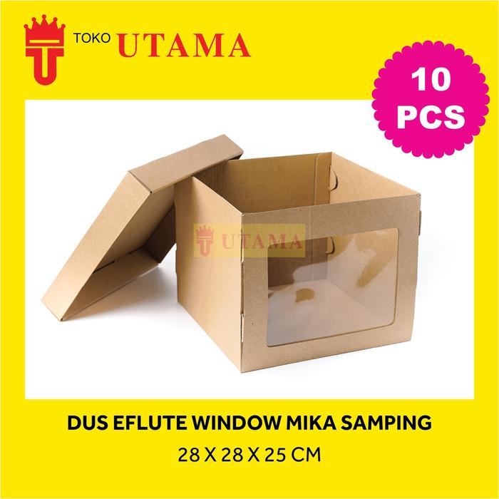 (10Pcs) 28 X 28 X 25 Dus Eflute Lubang Window Mika Samping Kraft