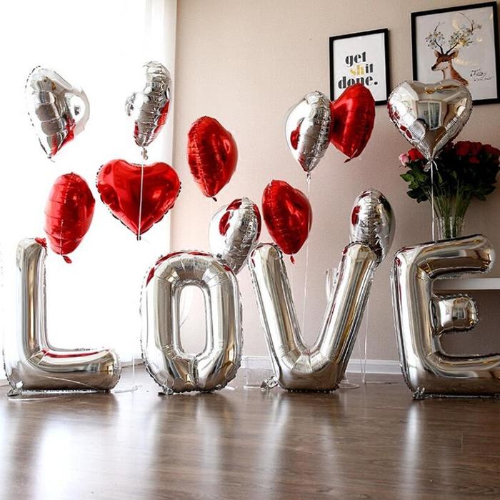 Balon Foil Cinta Besar Balon Tulisan Merah Mawar Emas Dekorasi Pesta