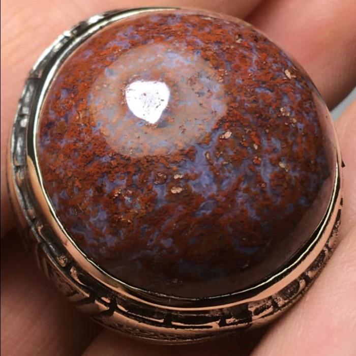 Cincin Natural Akik Batu Motif Gambar Kulit Tokek Merah Unik Antik