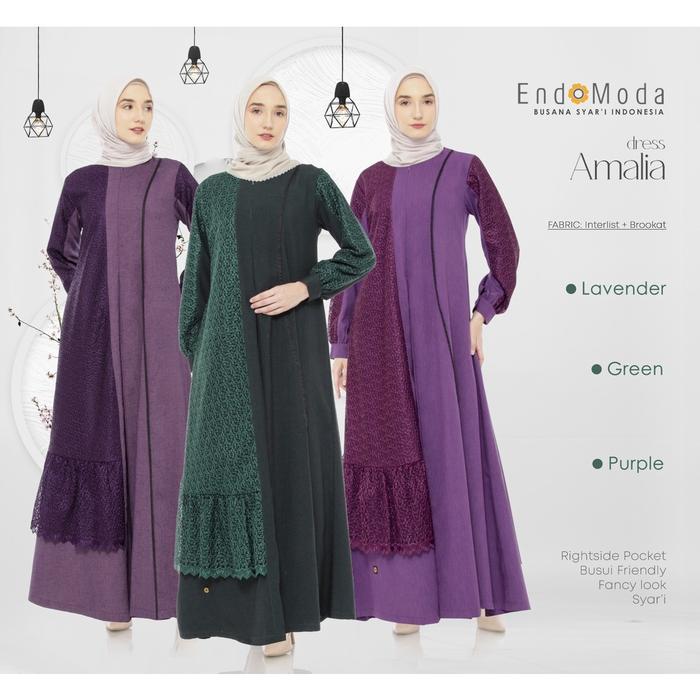 Endomoda-Amalia Gamis Lavender-Purple-Green Interlist Brokat Cutting