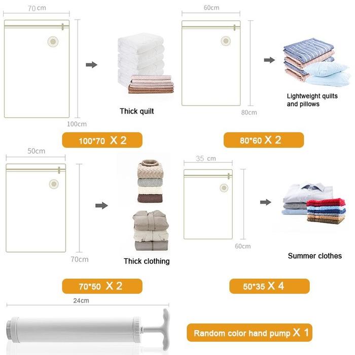 Barokah Gamis Plastik Vakum Pakaian 10 Pcs 70x50 80x60 100x70 Pompa Manual & Elektrik Hemat Ruang 80