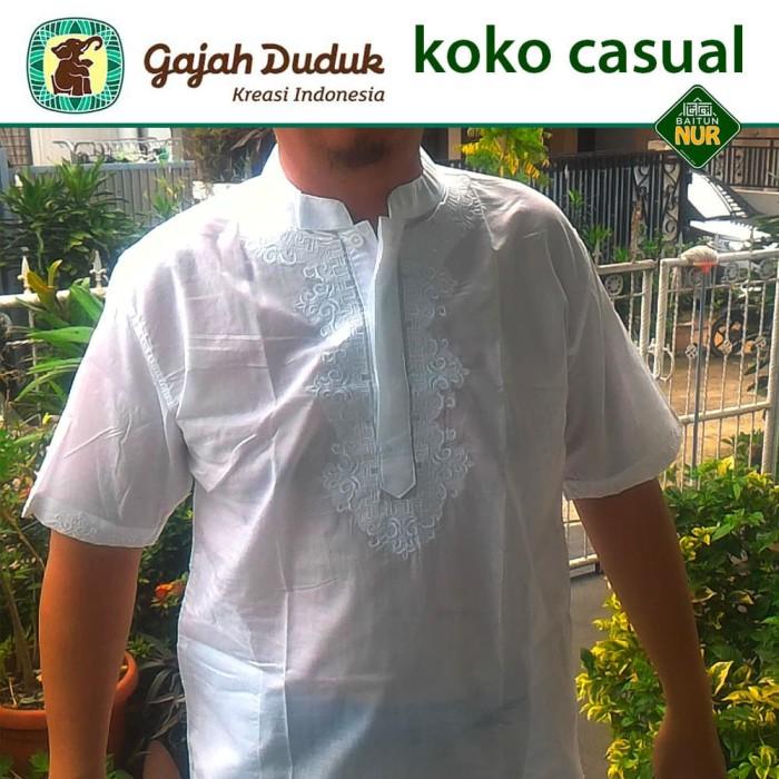 Baju Koko Putih Casual Short Gajah Duduk Bordir ORI