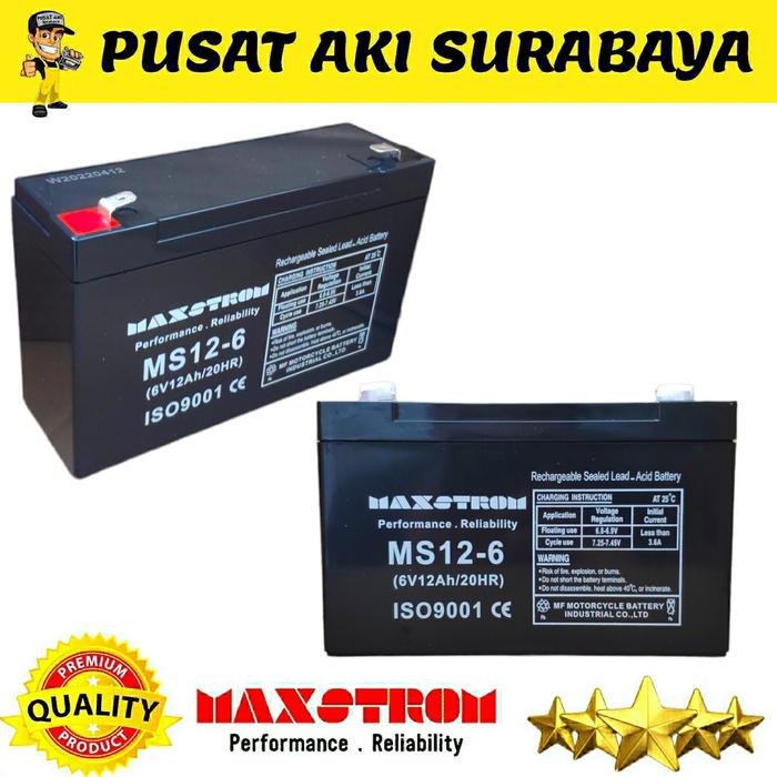BATERAI VRLA MAXSTROM 6 V 12 AH BATTERY EMERGENCY LAMP GENSET MOTOR