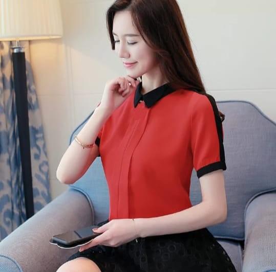 [WD 541 RO]Blouse wanita mosscrepe Red/White - Merah