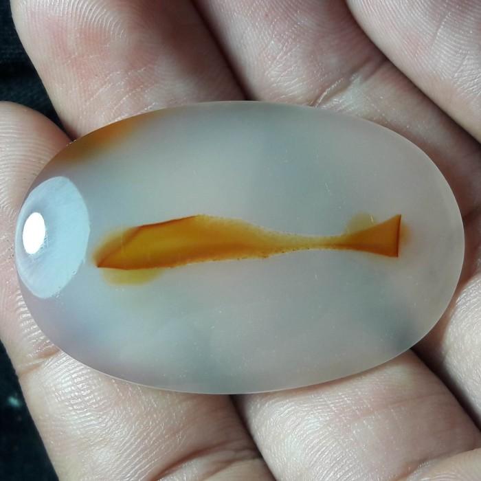 Natural Akik Batu Kristal Motif Gambar Ikan Hias Sapu2 Albino Antik