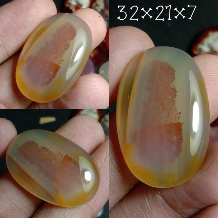 Natural Akik Batu Kristal Motif Gambar Pot Bonsai Tanaman Merah Antik