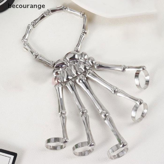 Gelang Cincin Jari Adjustable Desain Kerangka Tulang Tangan Gaya Punk
