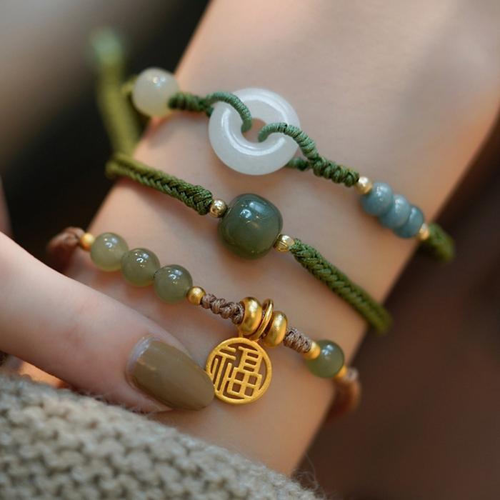 Gelang Tangan Silver 925 Wanita Hias Batu Giok Hetian Alami Gaya