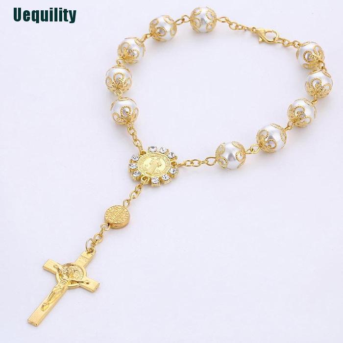 (Uequility) Gelang Tangan Rosario Katolik / Agama Katolik Aksen Salib