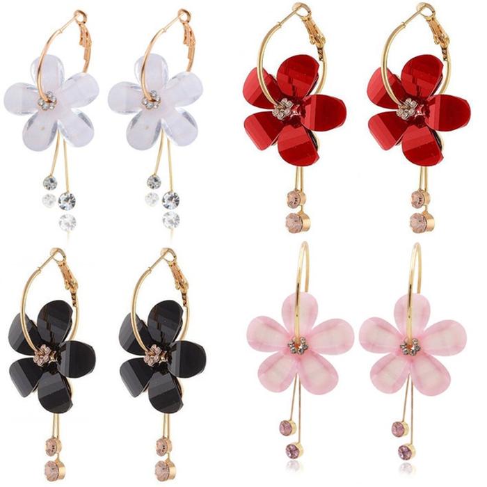 Anting Rumbai Bentuk Bunga Matahari Bahan Akrilik Zircon Transparan