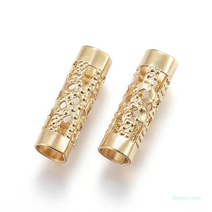 (Ip) 5Pcs Tabung Manik-Manik Hollow Bahan Stainless Steel 304 Warna