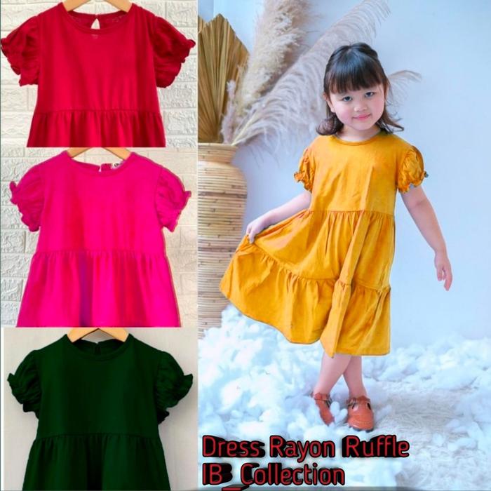 Baju bali Dress anak LENGAN KERUT rayon polos | daster anak | Baju