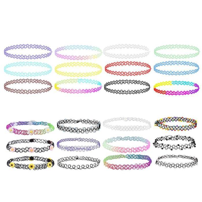 Sel 12pcs Kalung Choker Tattoo Henna Elastis Warna Pelangi Gaya Gothic