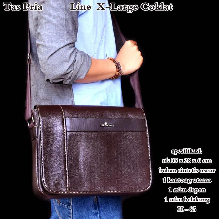 Tas Pria selempang Kulit Oscar Jumbo Crossbody LINE BROWN
