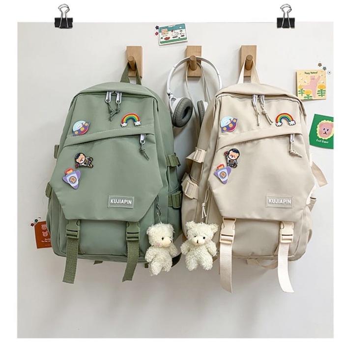 Tas Ransel Wanita LV0260 Kanvas Import Free Boneka Dan Pin Sticker