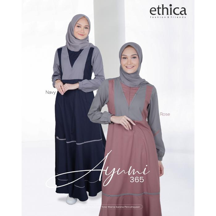Ethica Ayumi 365 Gamis Wanita Dewasa Warna Navy Rose Bahan Valdena  Simpel Polos Kombinasi Bukaan Zi