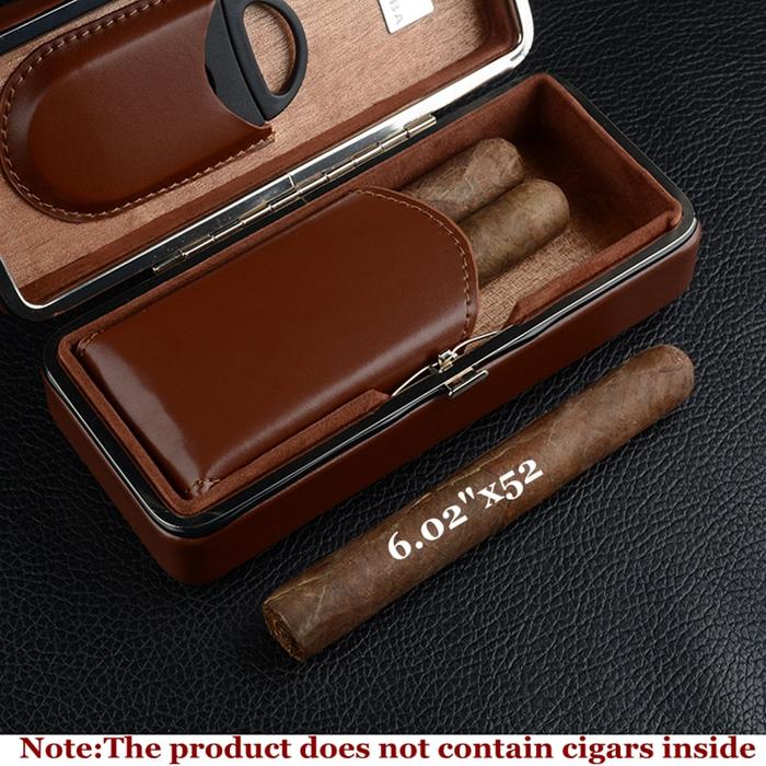Executive Brown Leather Cigar Case Cedar Lined Cigar Holder Mini