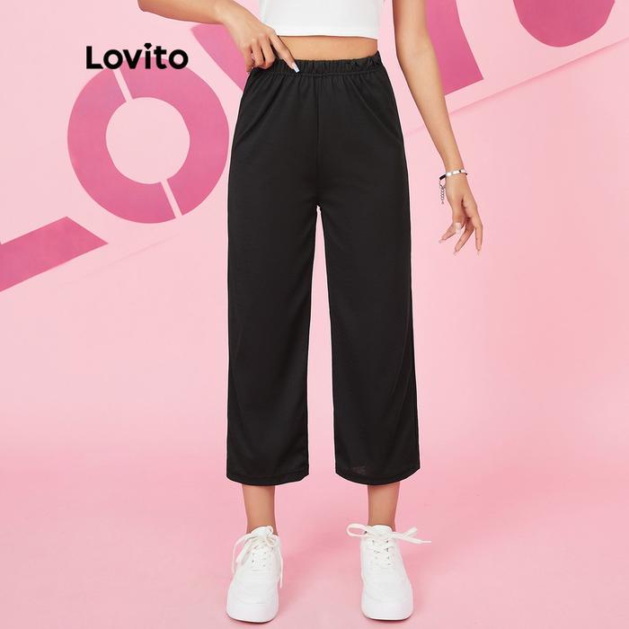 CRS Preppy Plain Shirring Rubber Band High Waist Pants