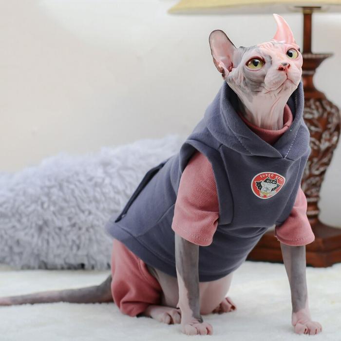 Cat Clothes Winter Warm Cotton Sphynx Cat Hoodies Fleece