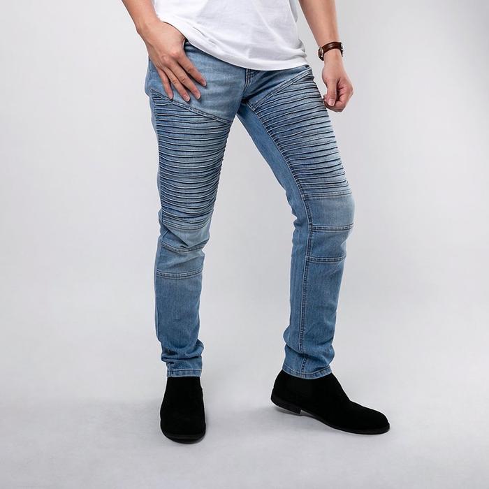 Celana Jeans Pria Bahan Stretch Denim - Biker Jeans - Sky Blue -