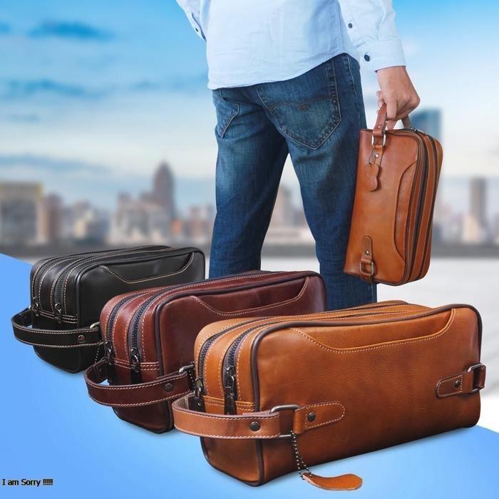 QI LEATHER CLASSY POUCH ORIGINAL GENUINE LEATHER DENGAN JAHITAN RAPI