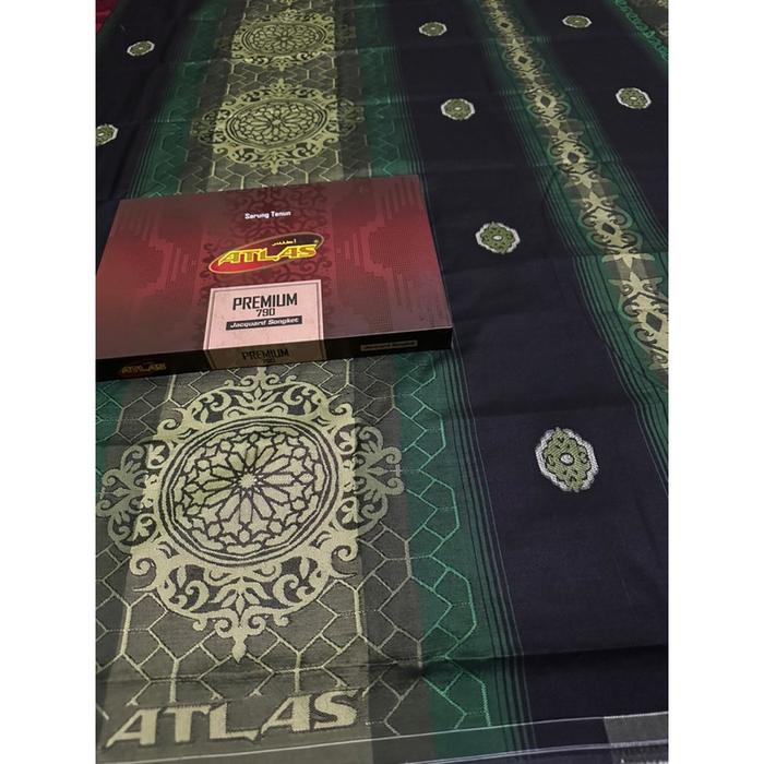 Sarung Atlas Premium 790 Jacquard Songket Special Hitam Putih Abu GOLD