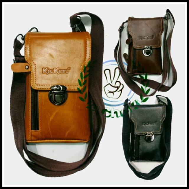 Tas Selempang Pinggang Sarung HP Pria Kulit Sapi Asli - Kickers ABE446