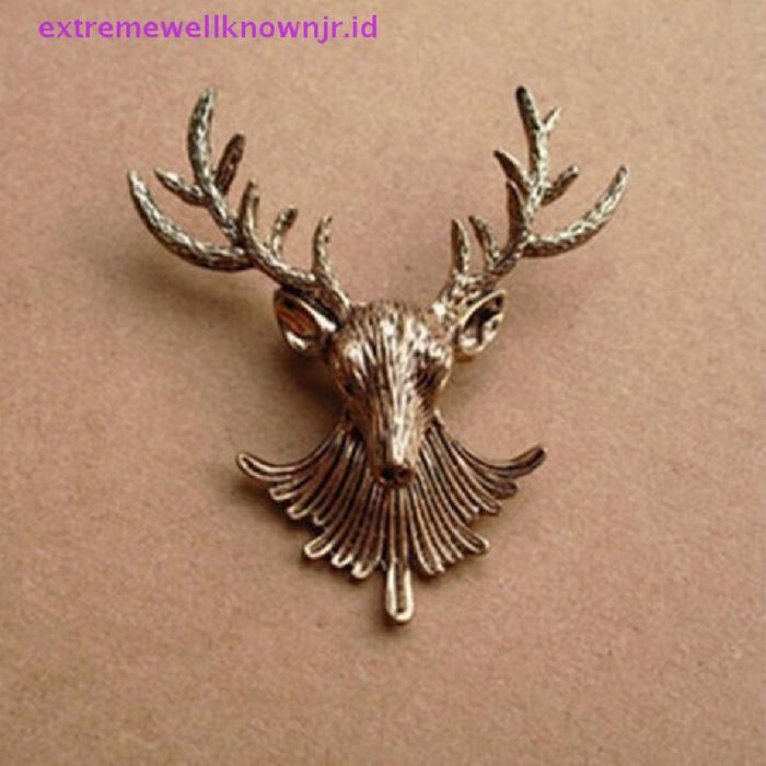Ejr 1PC Unisex Kerah Hewan Bros Pin Klip Tanduk Rusa Lucu Kepala Pin