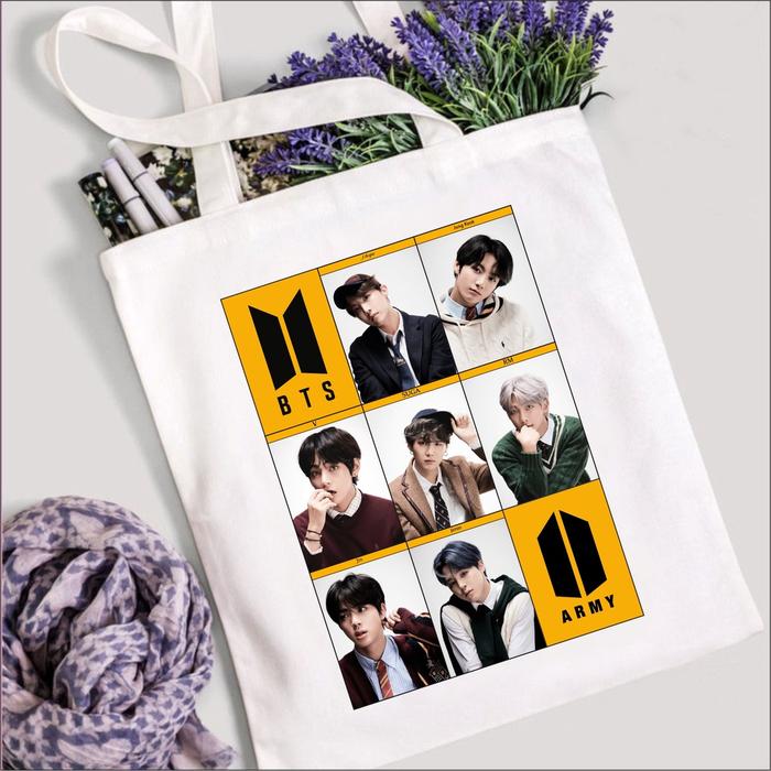 (READY STOK) TOTE BAG KPOP BTS - BAHAN KANVAS - 30X40 CM - BTS MOTS 7