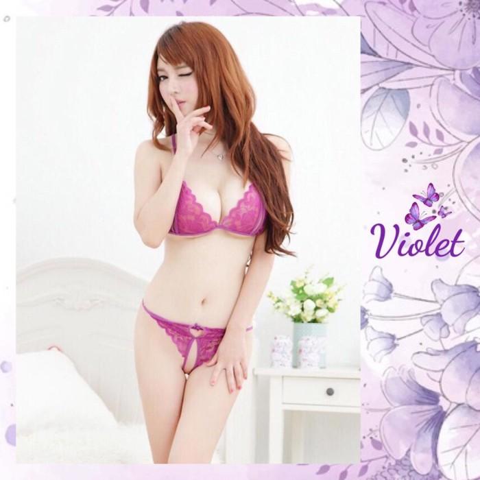 obl violet lingerie set bra + gstring pakain sexy transparan pita hot