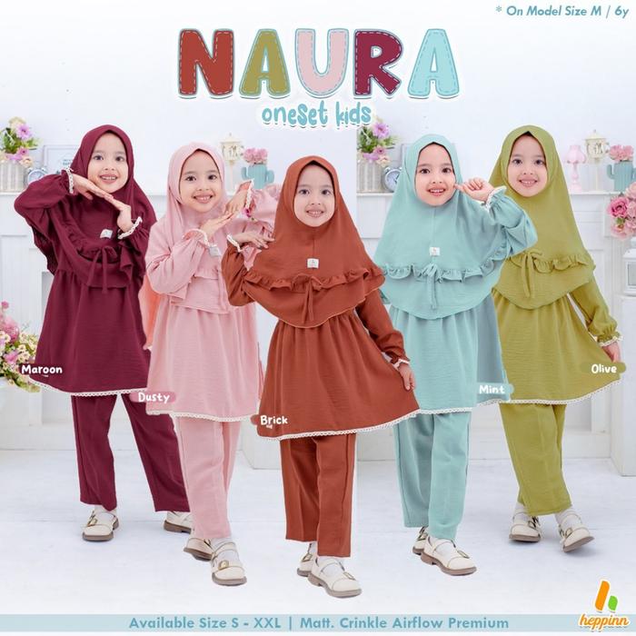 Heppinn Naura Oneset Kids Baju Anak Perempuan Warna Brick Dusty Olive Maroon Mint Bahan Crinkle Airf