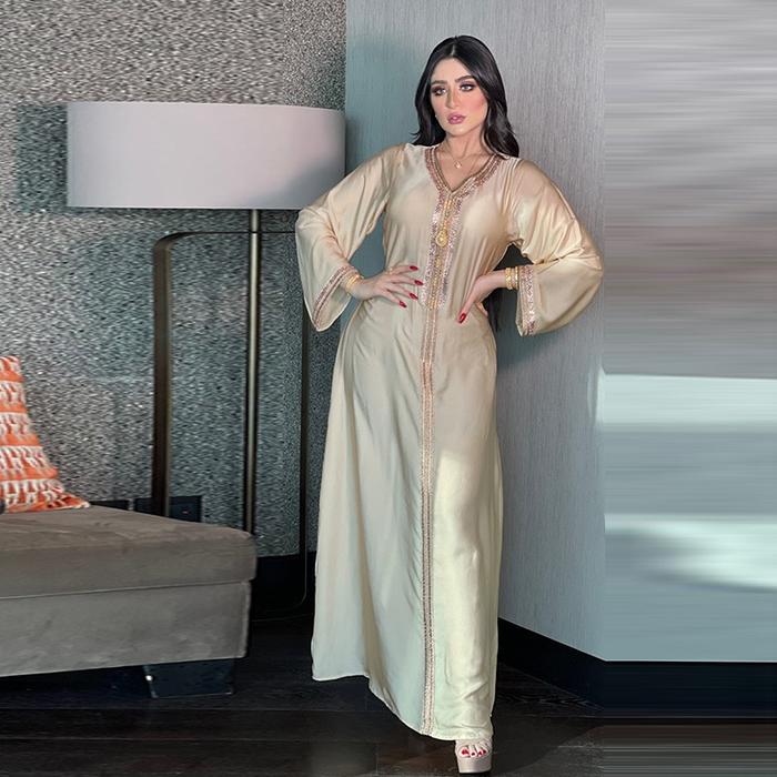 Gaun Abaya Wanita Sutra Satin Idul Fitri 2021 Gaun Abaya Muslim Dubai