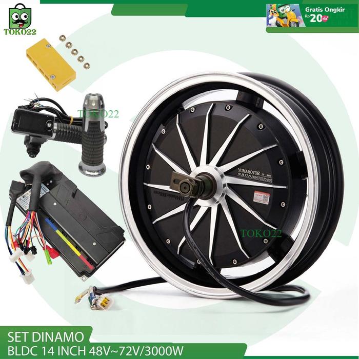 Paket Hub Dinamo BLDC Motor Listrik 48-72v 3000w ring 14" (14inch)