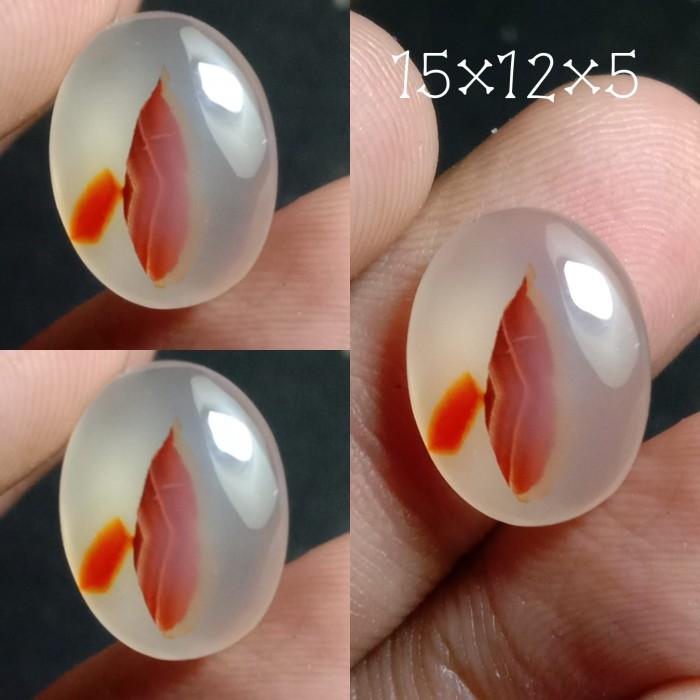 Akik Natural Batu Kristal Motif Gambar Ikan Hias Discus RedMelon Antik