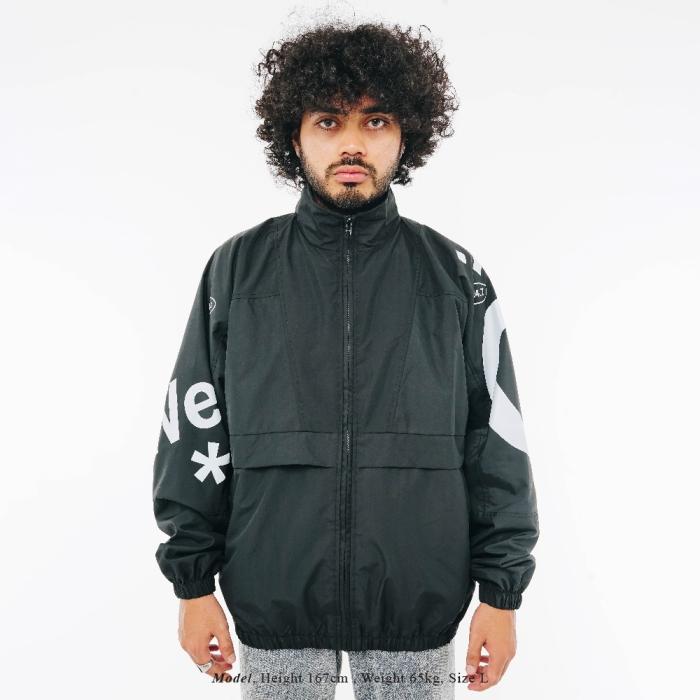 UNKL347 Jacket Pria Windbreaker Warna Hitam Sablon XRUG