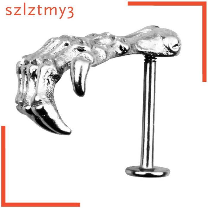 [Yolo] 2Pcs Lip Stud Labret Skeleton Hand Earring Piercing Ring