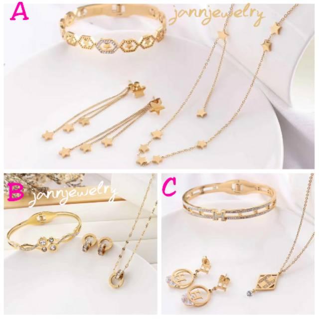 Kalung set titanium asli anti alergi dan karat klg45cm.glg 6cm