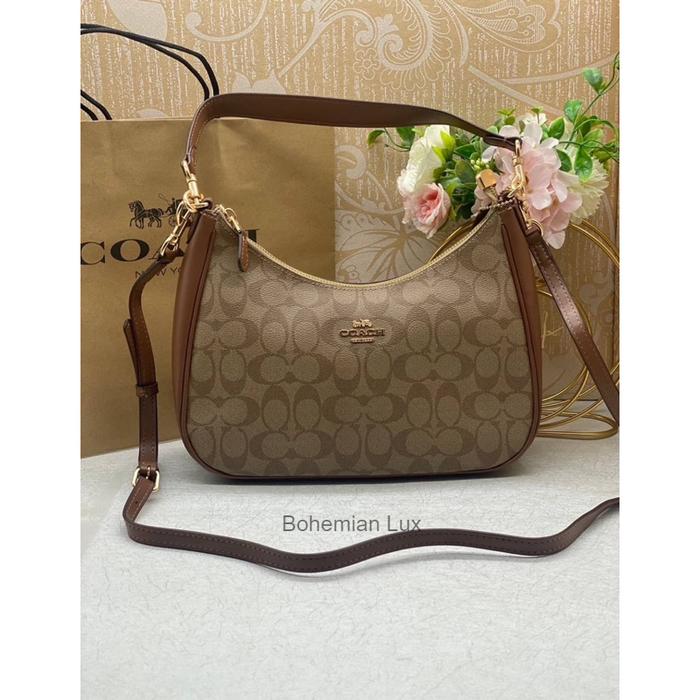 COACH Teri Hobo Shoulder Bag In Brown Signature Canvas
