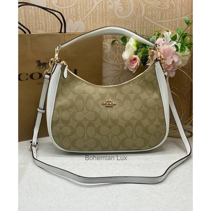 COACH Teri Hobo Shoulder Bag In White Signature Canvas